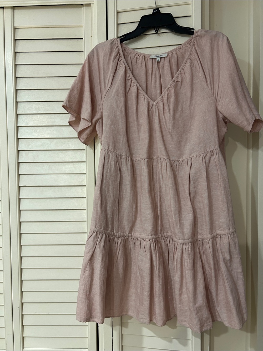 Madewell Blush Pink Tiered V-Neck Mini Dress
